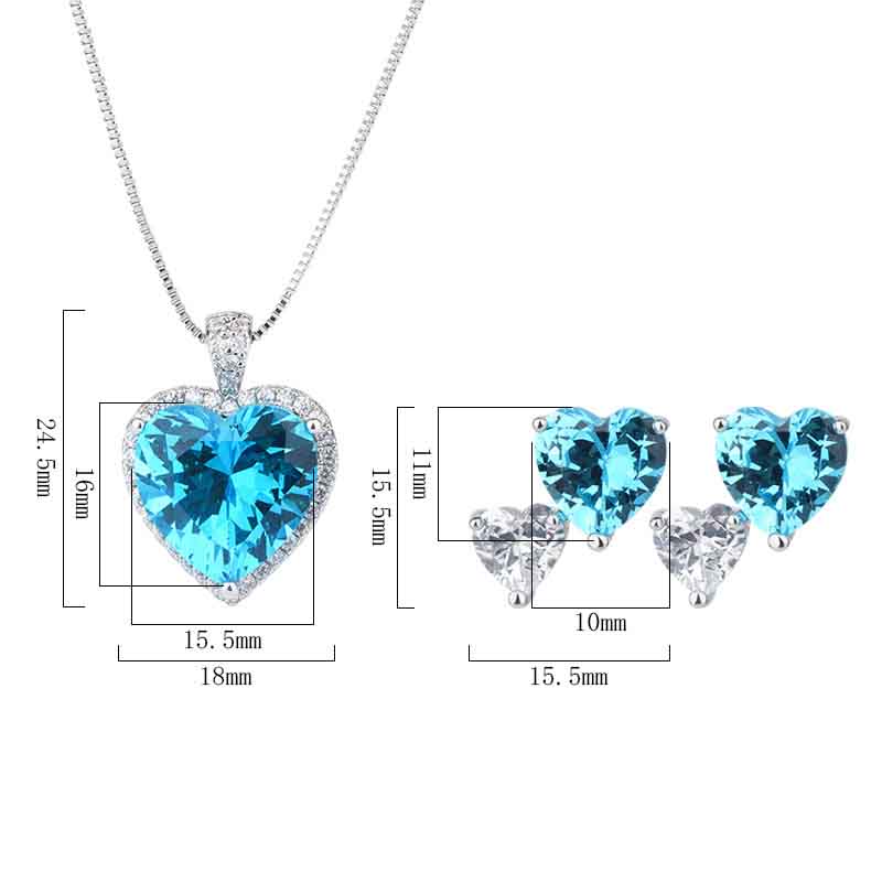 Colorful Gemstone Set, Heart-shaped Design, Necklace and Earrings, Expressing Deep Love, Stylish yet Romantic.