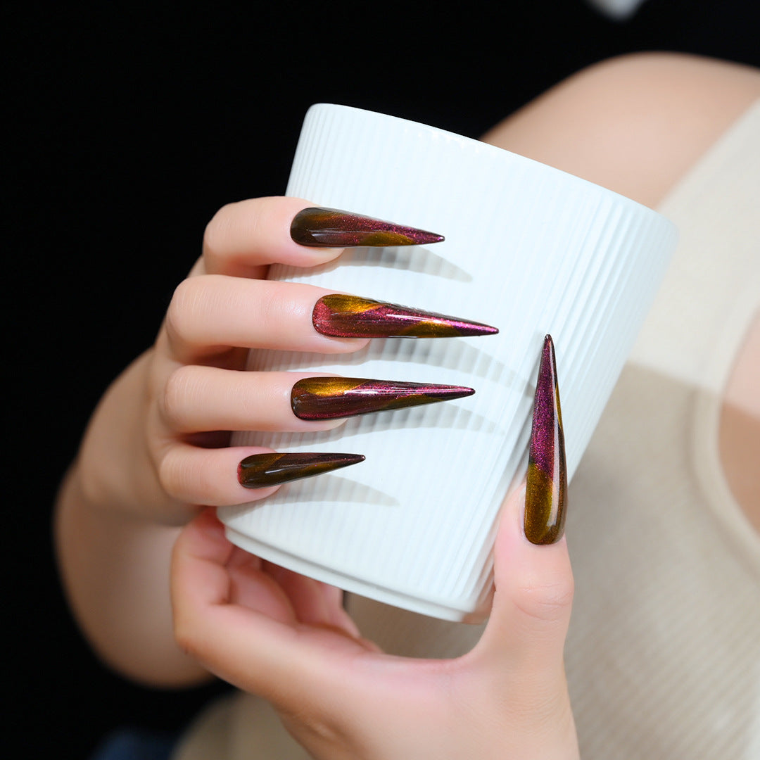 Handcrafted Wearable Gradient Cat-Eye Press-On Nails, Removable Extra-Long Nail Art Stickers