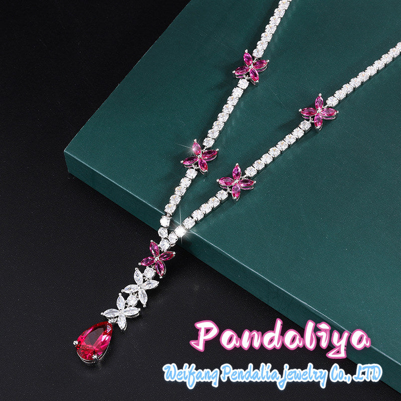 Ruby necklace with a butterfly design, luxuriously adorned with diamonds, exuding nobility and elegance, showcasing your exquisite taste and demeanor!