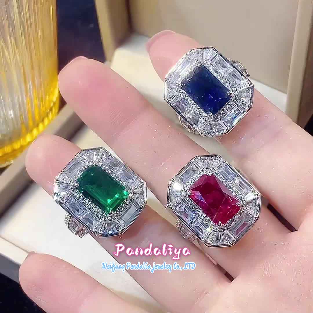 Exclusive customization! A set of emerald, red garnet, and blue topaz, luxurious colored gems, showcasing premium quality in every detail!