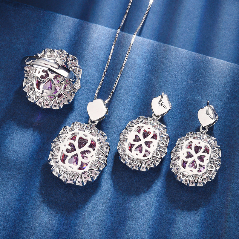 Luxurious Pink Diamond Set: Ring, Necklace, Earrings, awakening the romantic sentiments deep within your heart.