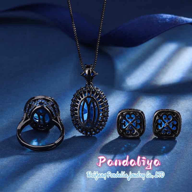 Black gold imitation blue spinel set, creating a fashionable personality, showcasing unique charm, achieving your own fashion legend!