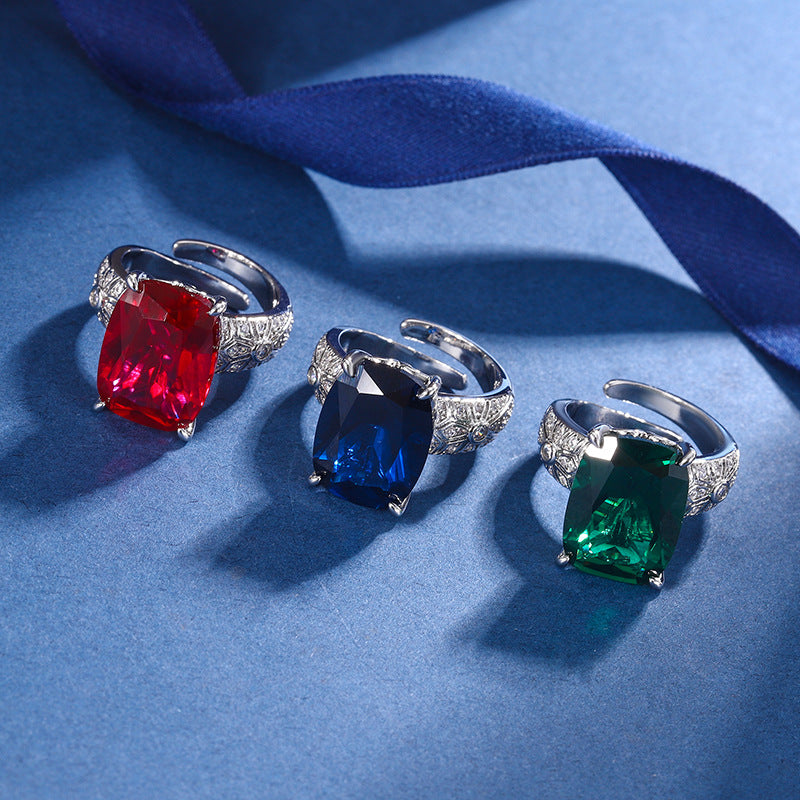 Colorful gemstone ring, featuring a unique retro design, adorned with colorful gemstones, exudes fashionable charm, and becomes a captivating focal point!