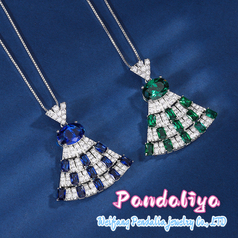 Colorful gemstone necklace, with an elegant skirt-shaped design and exquisite diamond embellishments, showcases your fashionable taste and unique style, making you a standout in the trend!