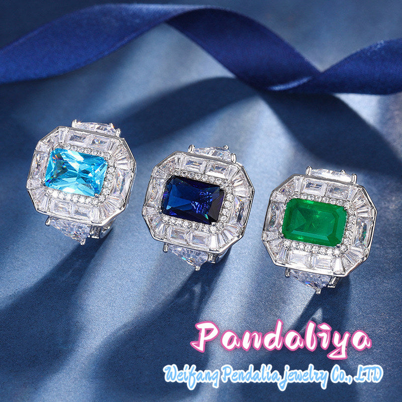 Imitation gemstone ring, exquisite inlay craftsmanship, adorned with magnificent square diamonds, showcasing an elegant and noble temperament, exuding captivating charm, making you the radiant star in the crowd!