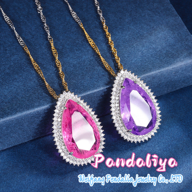 Colorful Gemstone Necklace, Teardrop Design: Classic and Elegant  This colorful gemstone necklace, featuring a teardrop design, exudes timeless elegance, showcasing your refined taste and charming demeanor, making you the epitome of fashion.