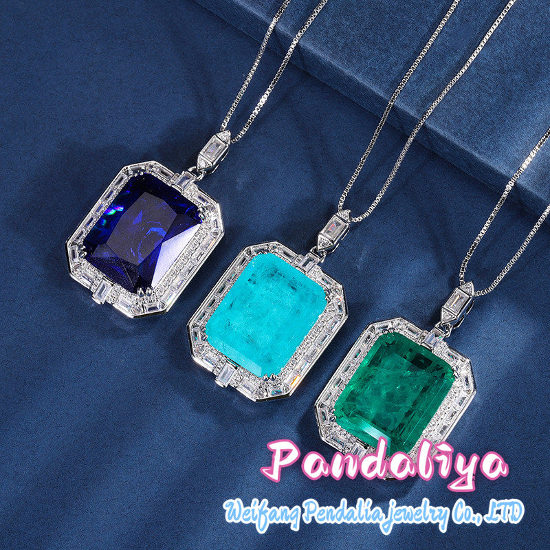 A colored gemstone necklace, featuring a square design, showcases timeless elegance, radiating captivating brilliance, and elevating your sense of fashion!