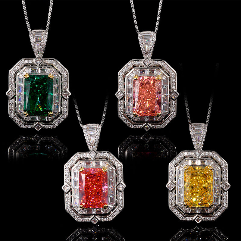 Colorful gemstone necklace, with a touch of luxury design, adorned with dazzling colored gemstones and accented with square-cut diamonds, showcasing a fashionable demeanor and elegant taste!