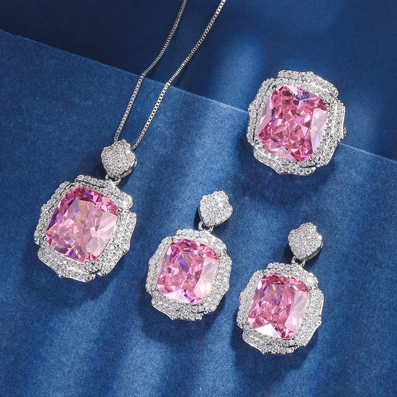 Luxurious Pink Diamond Set: Ring, Necklace, Earrings, awakening the romantic sentiments deep within your heart.