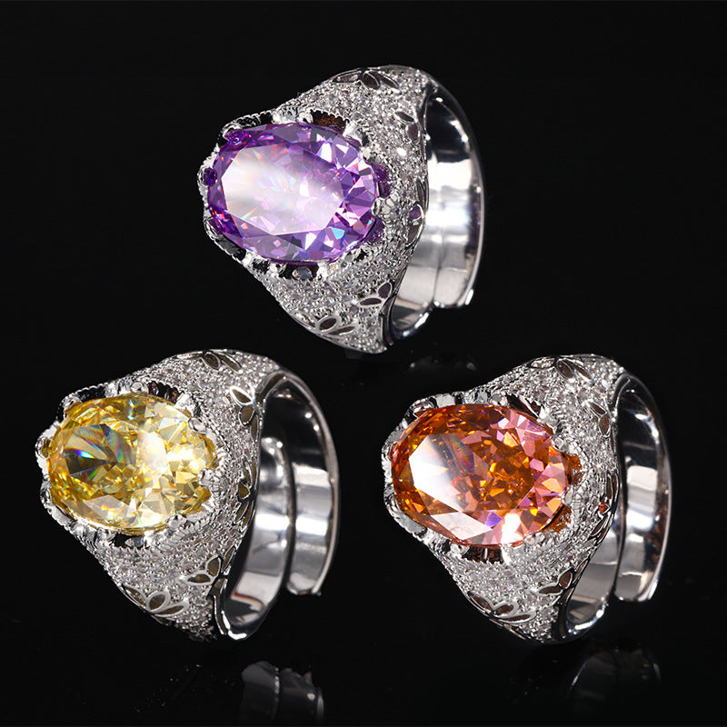 Colorful gemstone ring, exuding a sense of understated luxury, perfectly combines elegance and sophistication with the delicate and exquisite ice flower cutting technique.