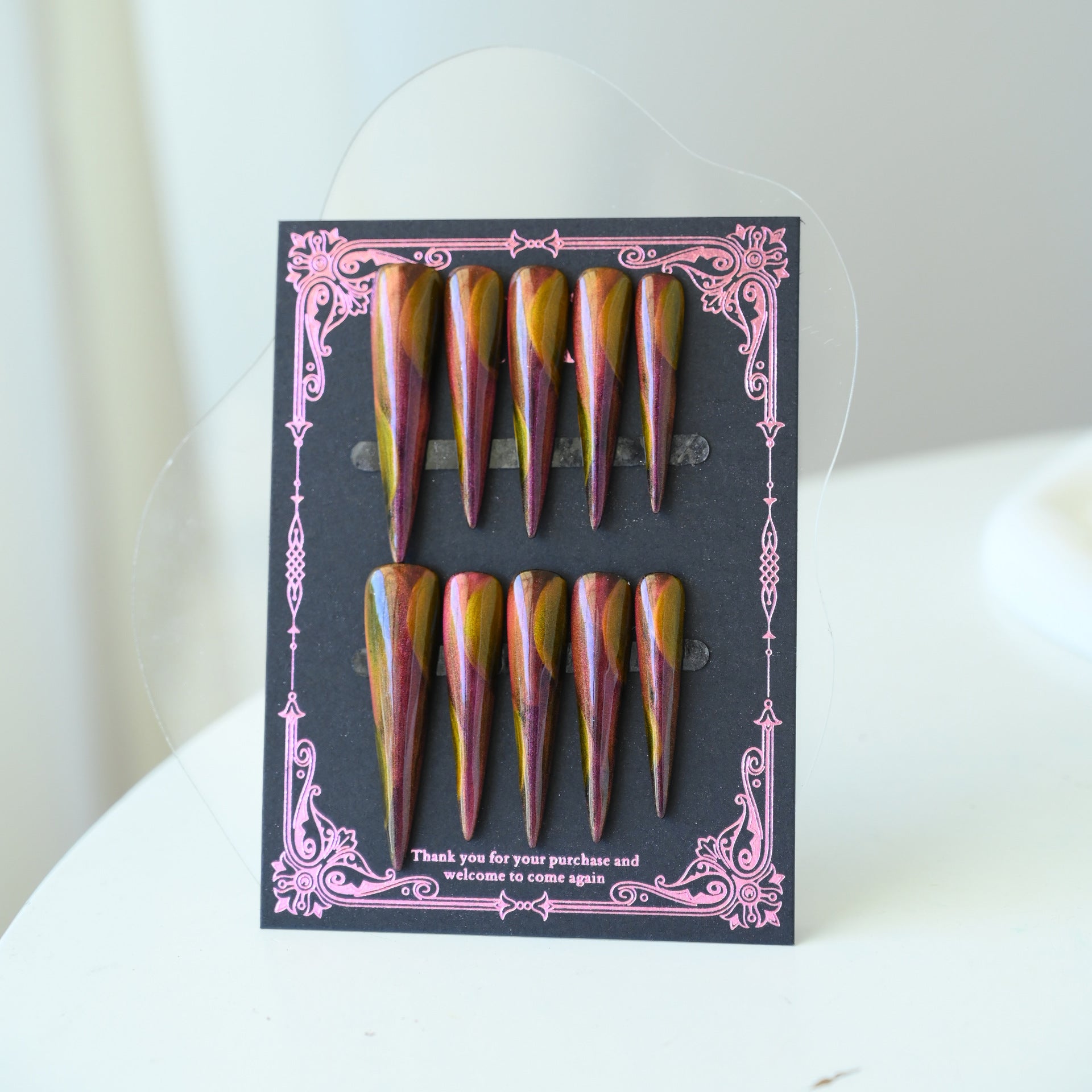 Handcrafted Wearable Gradient Cat-Eye Press-On Nails, Removable Extra-Long Nail Art Stickers