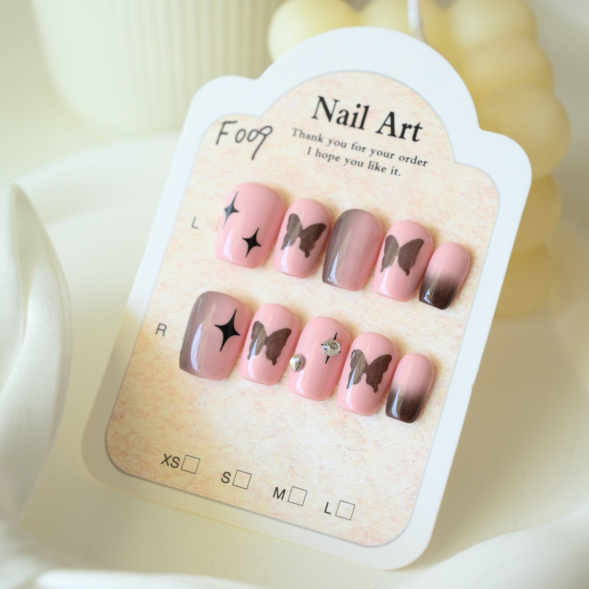 Handcrafted Wearable Pink Butterfly Nails, Removable Short Nail Art Stickers