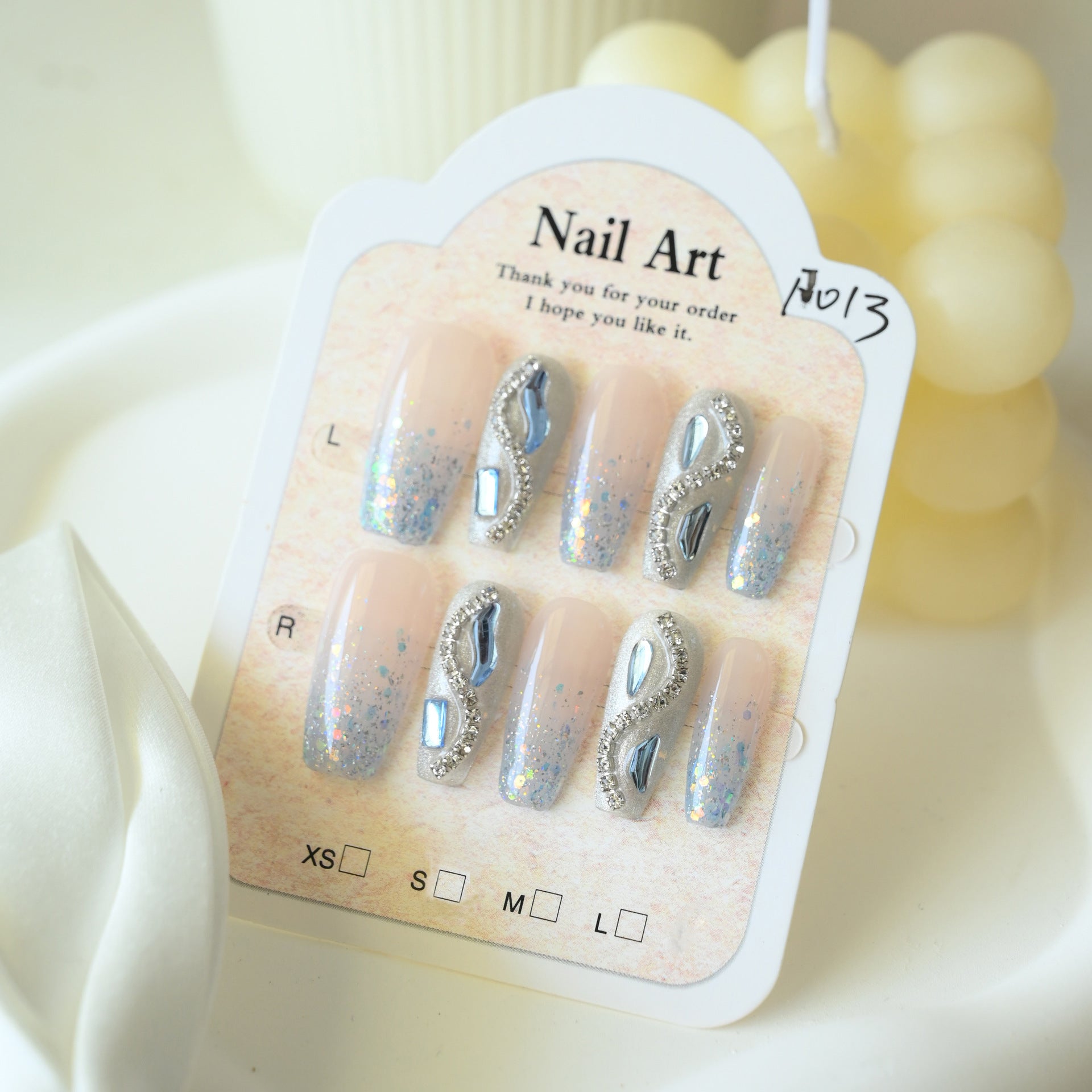 Handcrafted Wearable Nails with Diamond-Studded and Glitter Design, Removable Medium-Long Nail Art Stickers