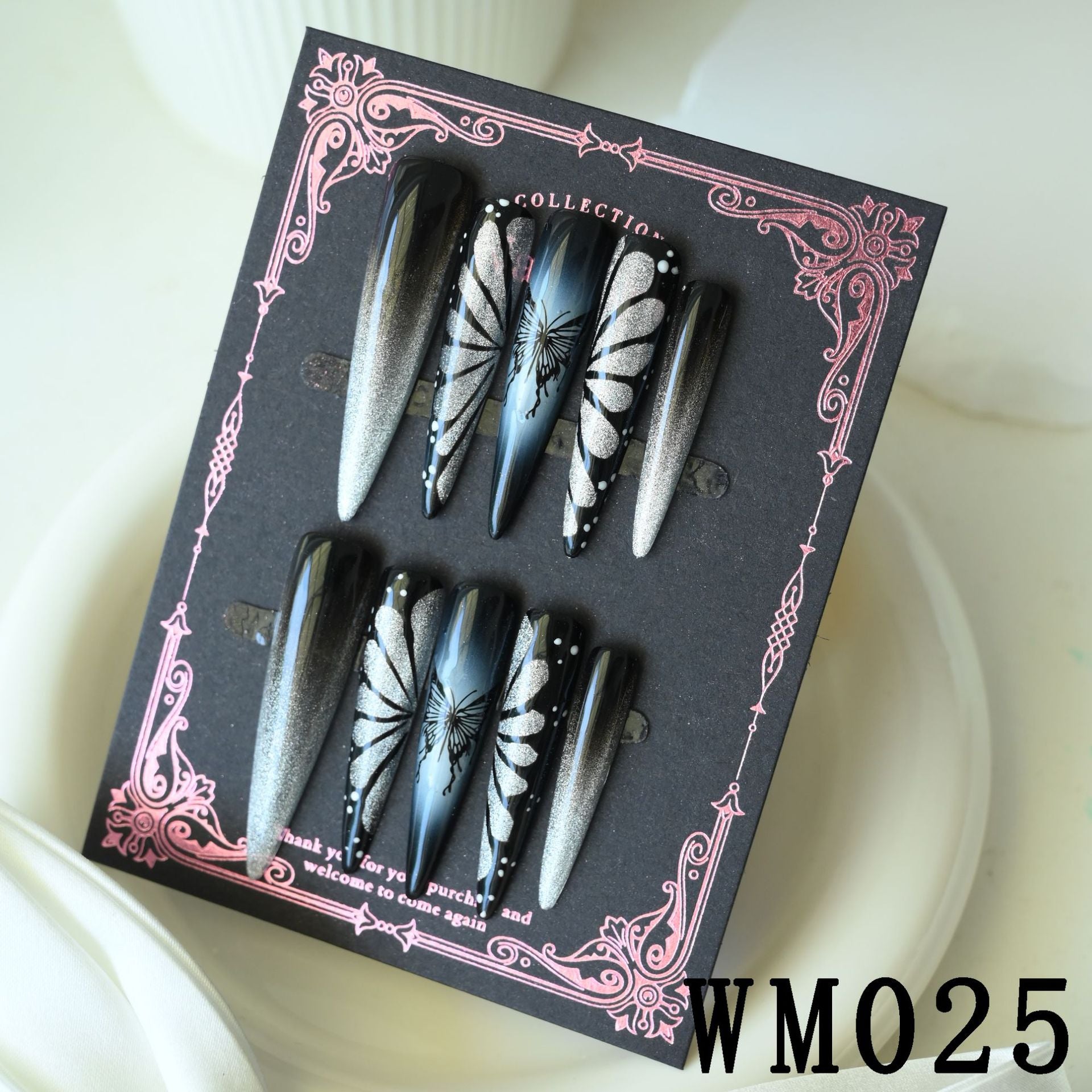 Handcrafted Wearable Nails with Butterfly and Eye Design, Removable Extra-Long Nail Art Stickers