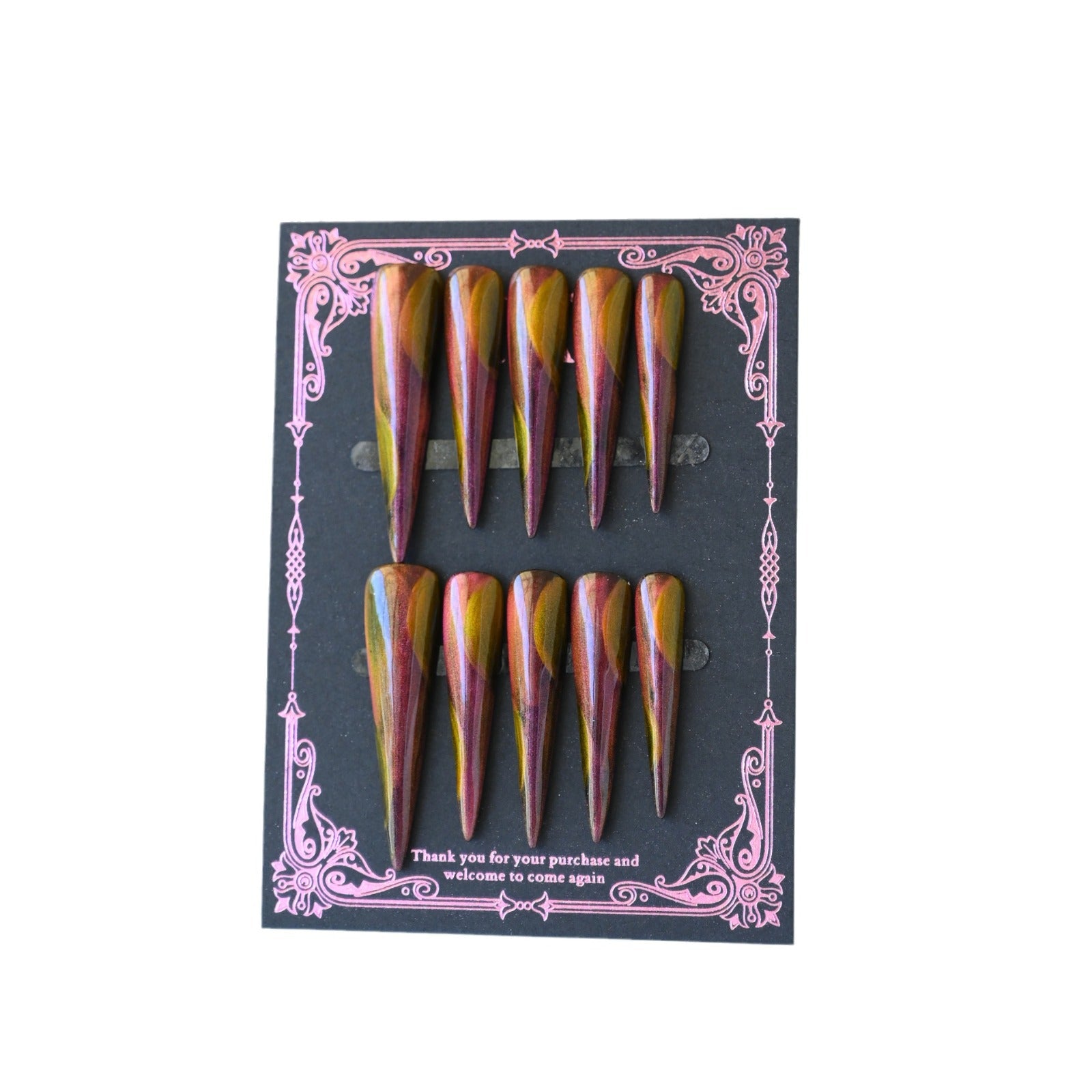 Handcrafted Wearable Gradient Cat-Eye Press-On Nails, Removable Extra-Long Nail Art Stickers