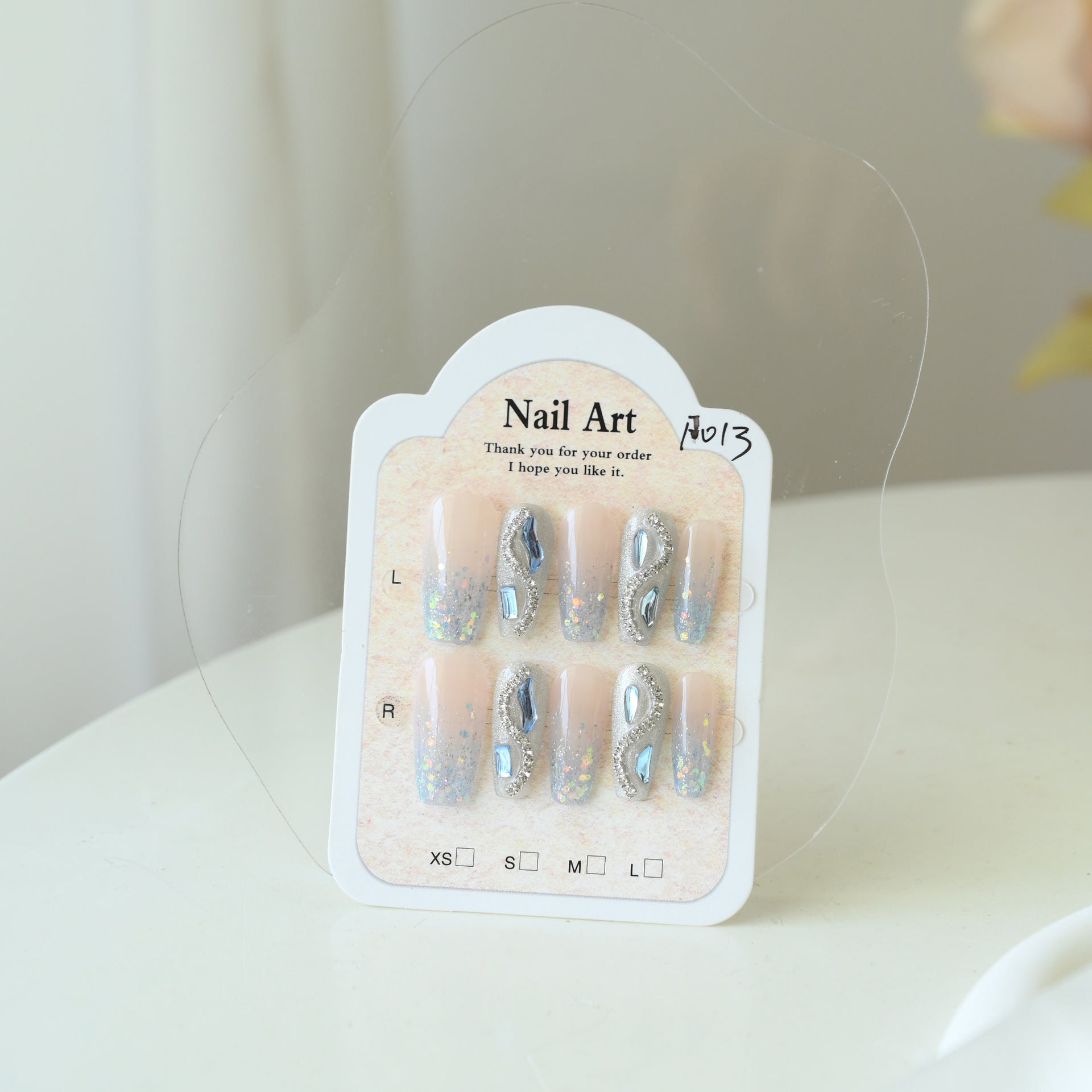 Handcrafted Wearable Nails with Diamond-Studded and Glitter Design, Removable Medium-Long Nail Art Stickers