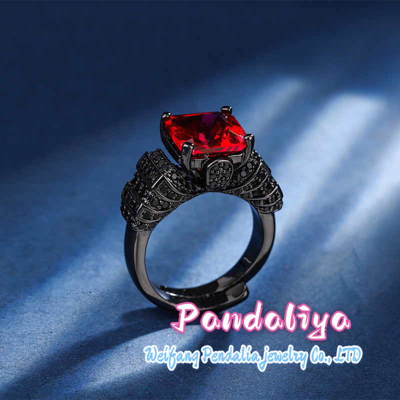 Simulated Gemstone Ring: Full of Personality, Unique Design, Black Gold Material Showcasing Fashion Taste, Displaying Unique Charm.