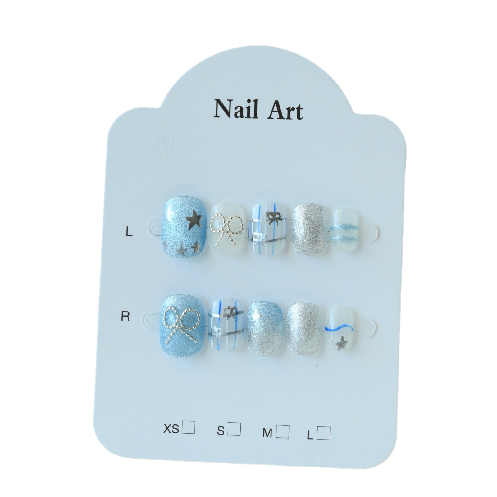 Handcrafted Wearable Silver Diamond-Studded Nails with Bow, Removable Short Nail Art Stickers