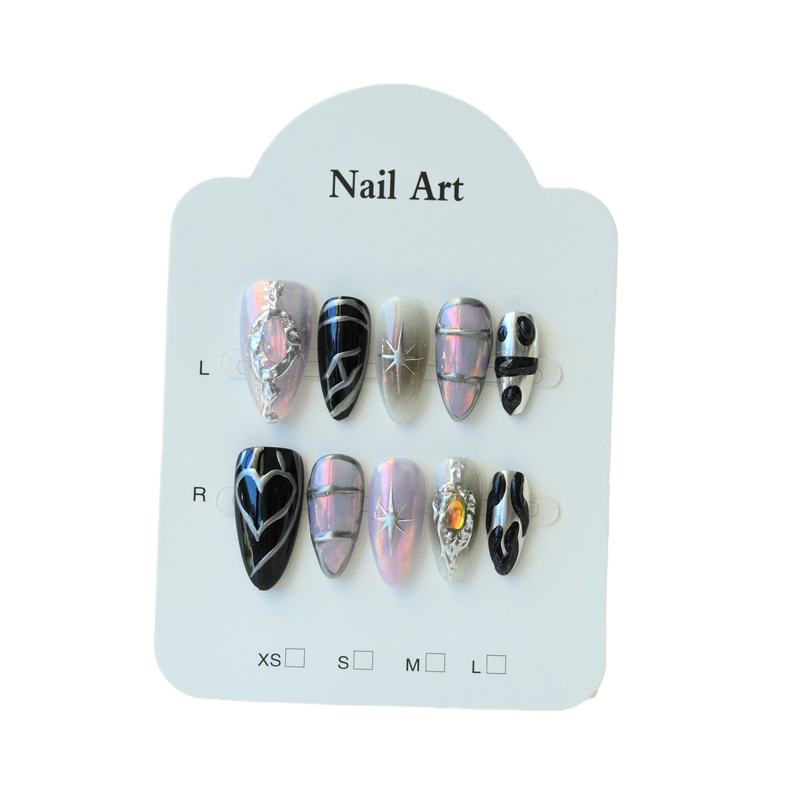 Handcrafted Wearable Nails in Multiple Colors with Line and Aurora Powder Design, Removable Medium-Long Nail Art Stickers