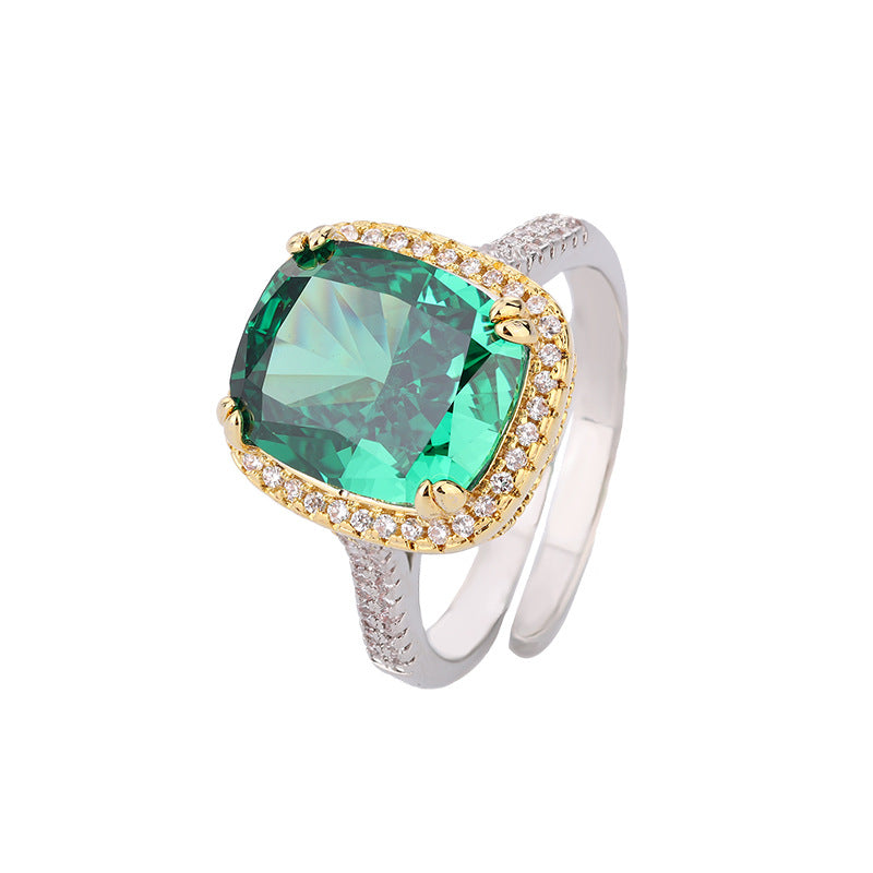 Color gemstone ring, adorned with square diamonds, exudes noble temperament and luxurious style. The delicate ice flower cutting highlights its elegant charm!