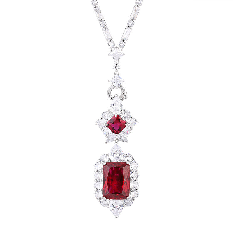 A simulated gemstone necklace with a square design, exuding an aura of affordable luxury. It dazzles and captivates, making you the center of attention.