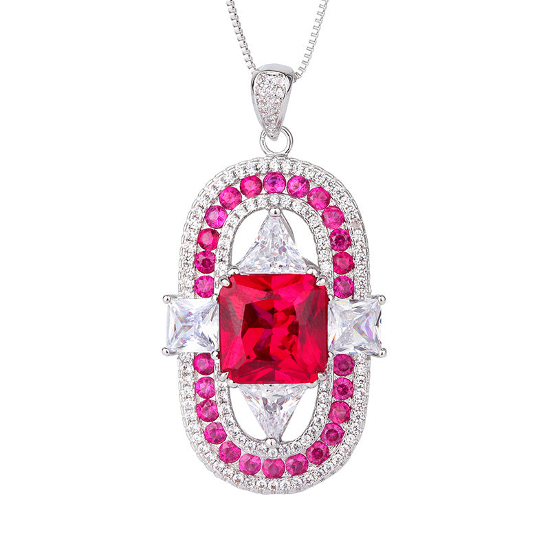 Square Pendant Necklace with Colorful Gemstones, emitting a unique design style, exudes a trendy and fashionable vibe, showcasing your distinctive charm!