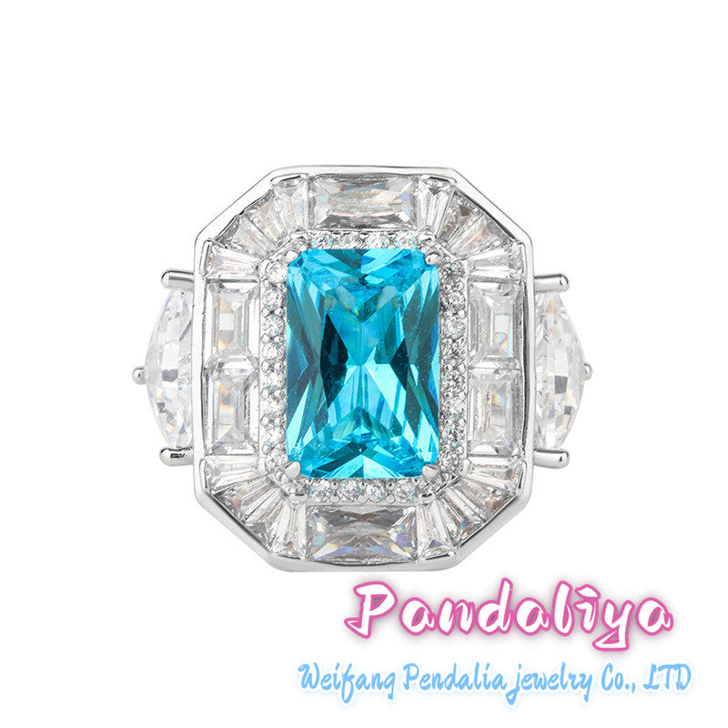 Imitation gemstone ring, exquisite inlay craftsmanship, adorned with magnificent square diamonds, showcasing an elegant and noble temperament, exuding captivating charm, making you the radiant star in the crowd!