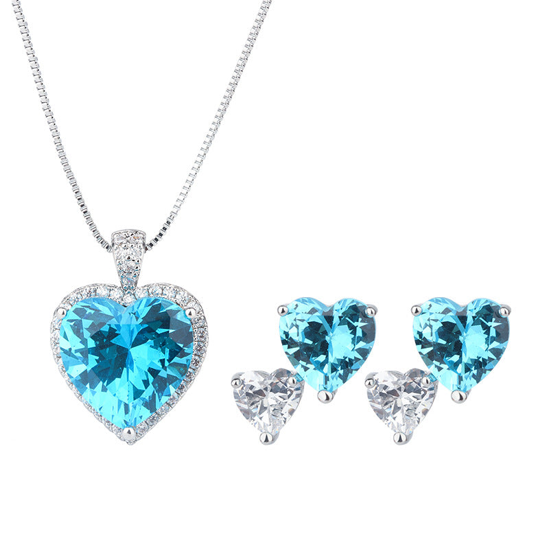 Colorful Gemstone Set, Heart-shaped Design, Necklace and Earrings, Expressing Deep Love, Stylish yet Romantic.