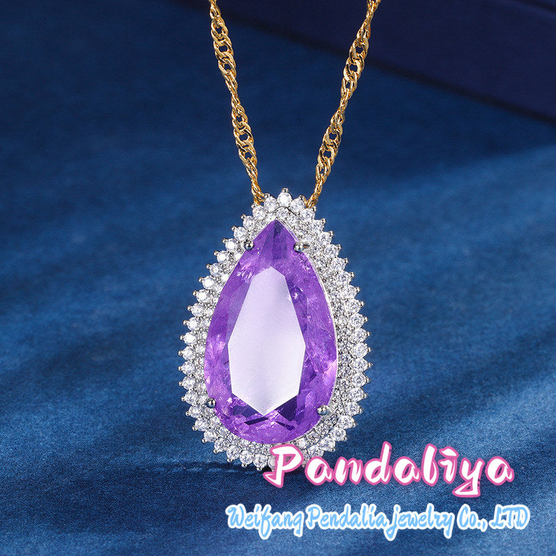 Colorful Gemstone Necklace, Teardrop Design: Classic and Elegant  This colorful gemstone necklace, featuring a teardrop design, exudes timeless elegance, showcasing your refined taste and charming demeanor, making you the epitome of fashion.