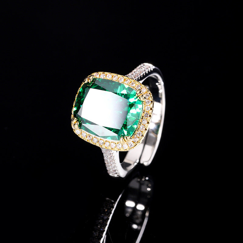 Color gemstone ring, adorned with square diamonds, exudes noble temperament and luxurious style. The delicate ice flower cutting highlights its elegant charm!