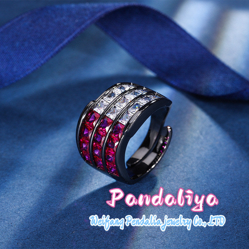 Gemstone Ring: Crafted with black gold material, featuring a bold and unique design, adorned with colorful gemstones, exuding a strong sense of fashion, and showcasing individual charm.