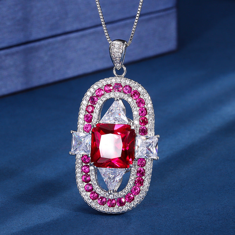 Square Pendant Necklace with Colorful Gemstones, emitting a unique design style, exudes a trendy and fashionable vibe, showcasing your distinctive charm!