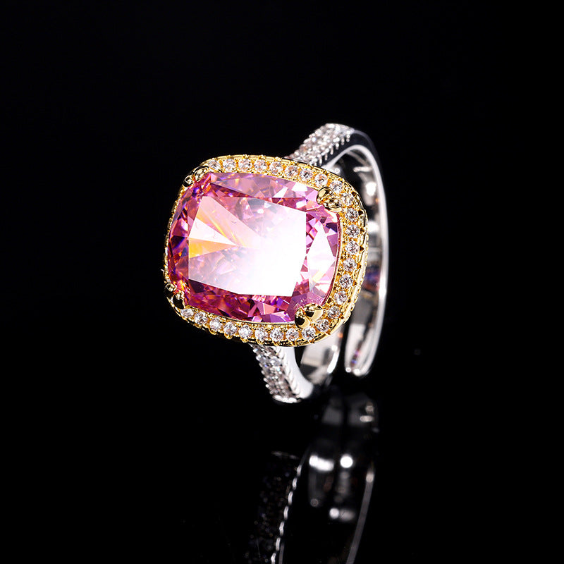 Color gemstone ring, adorned with square diamonds, exudes noble temperament and luxurious style. The delicate ice flower cutting highlights its elegant charm!