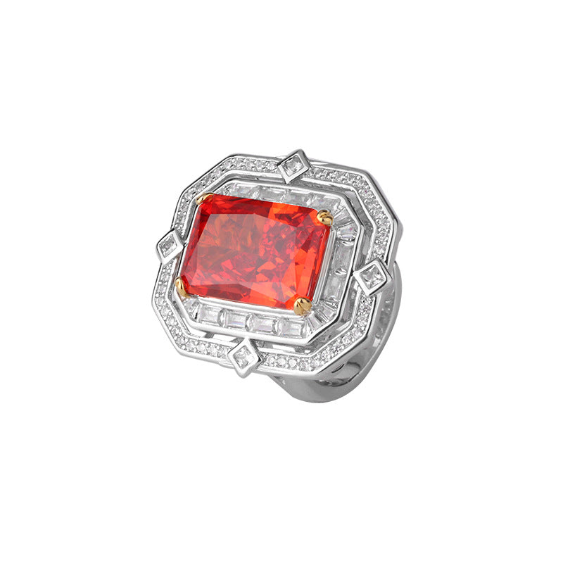 Color Gemstone Ring adorned with square diamonds, emitting charming radiance, seamlessly blending luxurious elegance with glamorous design, showcasing impeccable fashion taste!