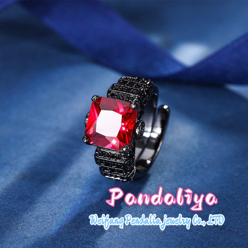 Simulated Gemstone Ring: Full of Personality, Unique Design, Black Gold Material Showcasing Fashion Taste, Displaying Unique Charm.