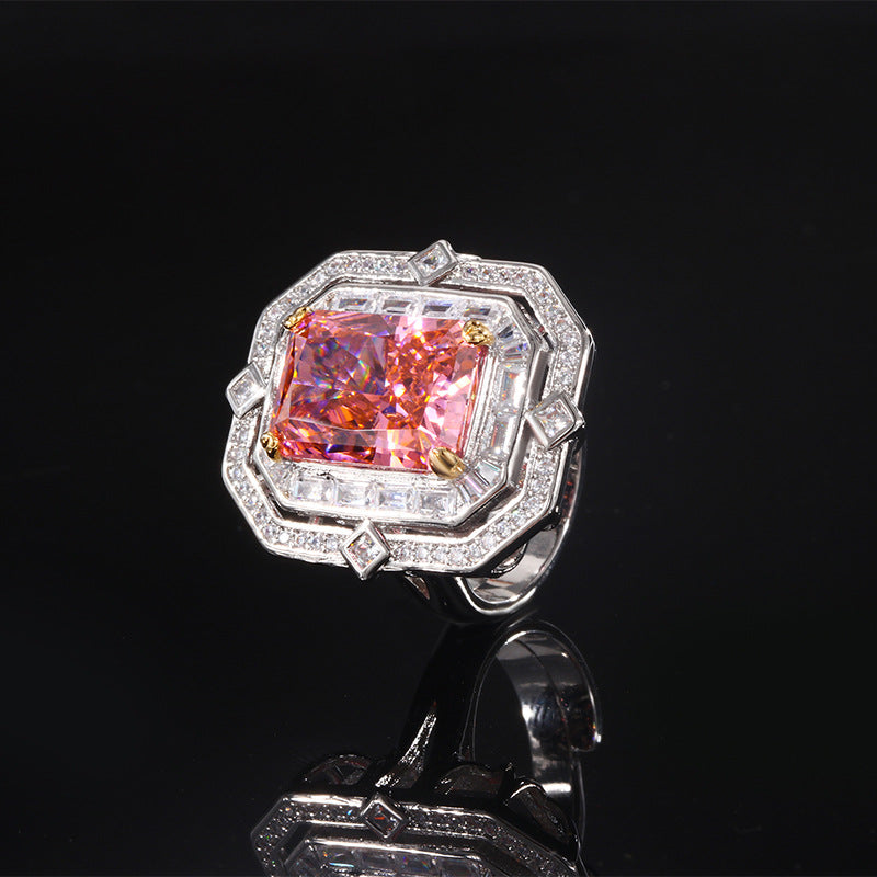 Color Gemstone Ring adorned with square diamonds, emitting charming radiance, seamlessly blending luxurious elegance with glamorous design, showcasing impeccable fashion taste!