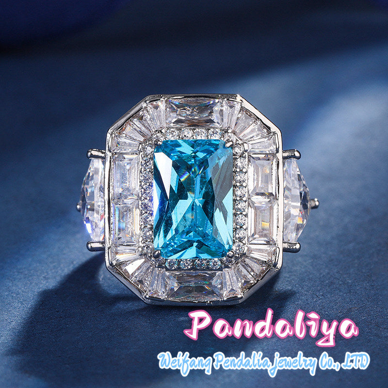 Imitation gemstone ring, exquisite inlay craftsmanship, adorned with magnificent square diamonds, showcasing an elegant and noble temperament, exuding captivating charm, making you the radiant star in the crowd!