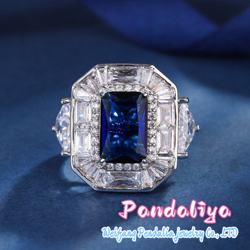 Imitation gemstone ring, exquisite inlay craftsmanship, adorned with magnificent square diamonds, showcasing an elegant and noble temperament, exuding captivating charm, making you the radiant star in the crowd!