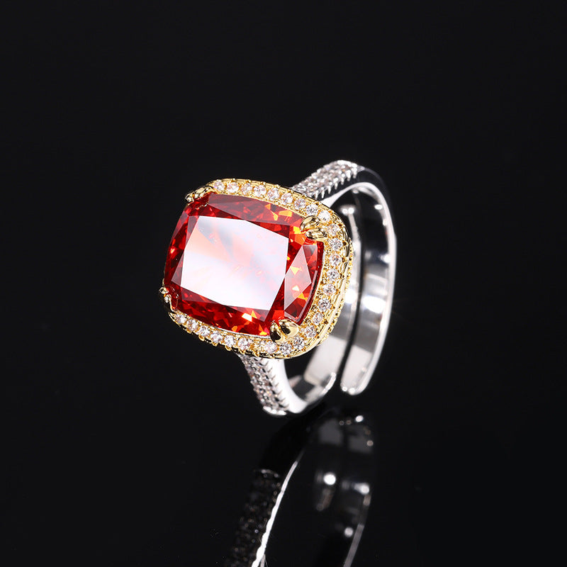 Color gemstone ring, adorned with square diamonds, exudes noble temperament and luxurious style. The delicate ice flower cutting highlights its elegant charm!