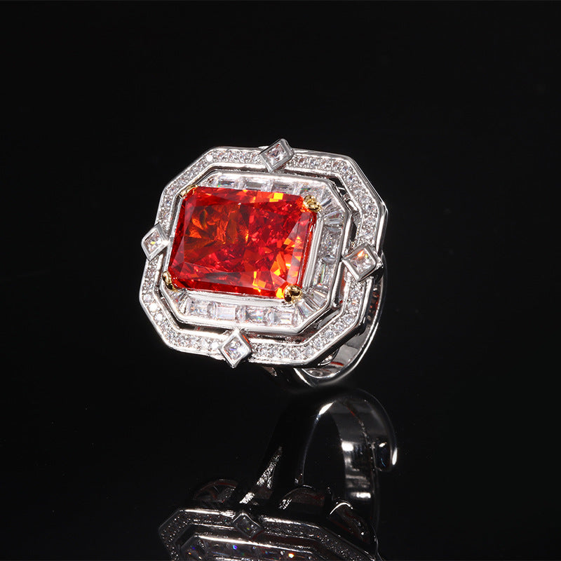 Color Gemstone Ring adorned with square diamonds, emitting charming radiance, seamlessly blending luxurious elegance with glamorous design, showcasing impeccable fashion taste!