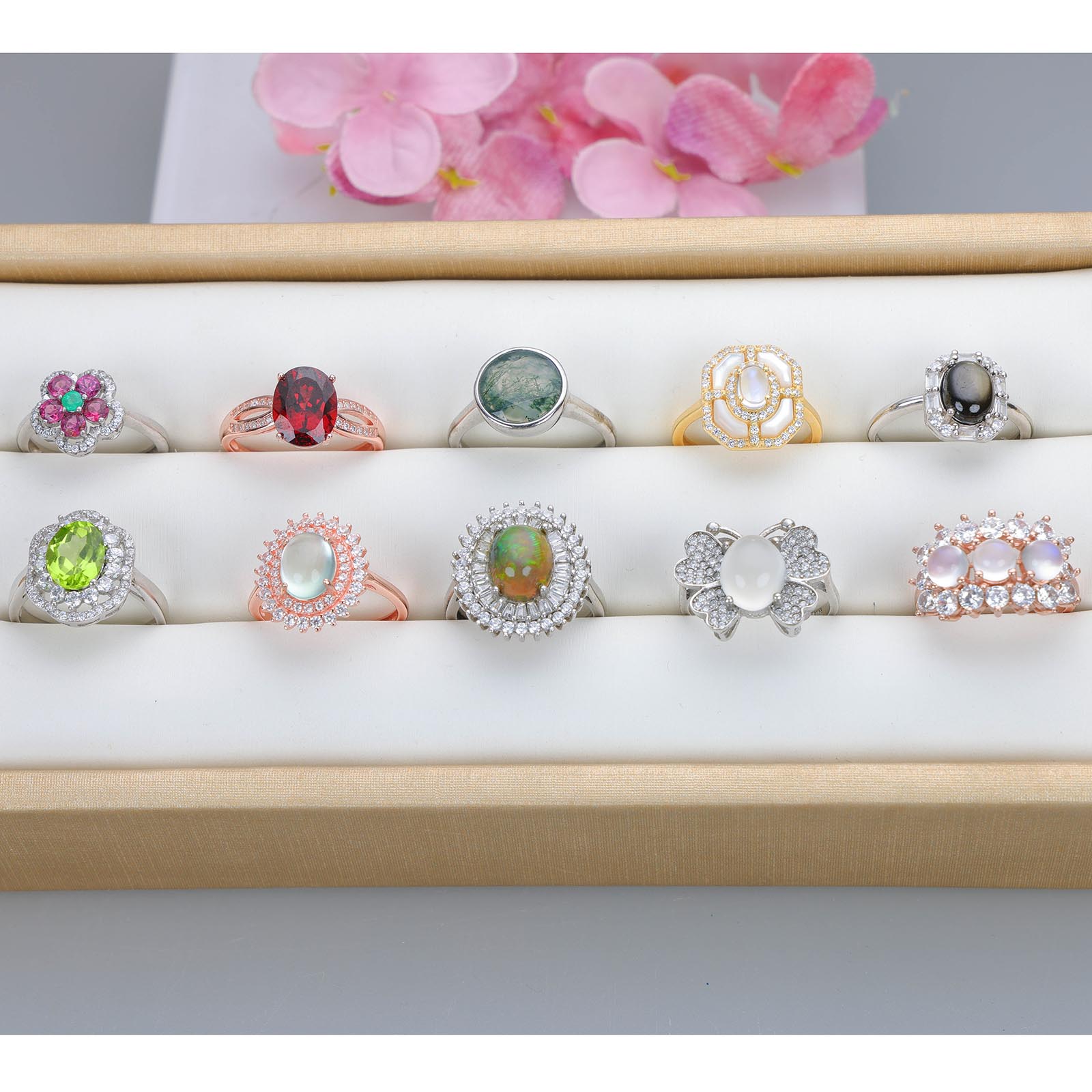 NO.16 [Customer wholesale price] S925 silver made natural gemstone ring,A total of 10 products, enough 10 or more to get 30% off