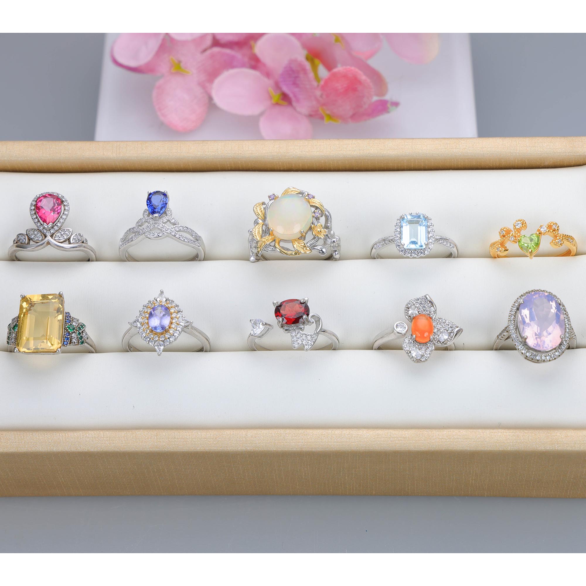 NO.33 [Customer wholesale price] S925 silver made natural gemstone ring,A total of 10 products, enough 10 or more to get 30% off