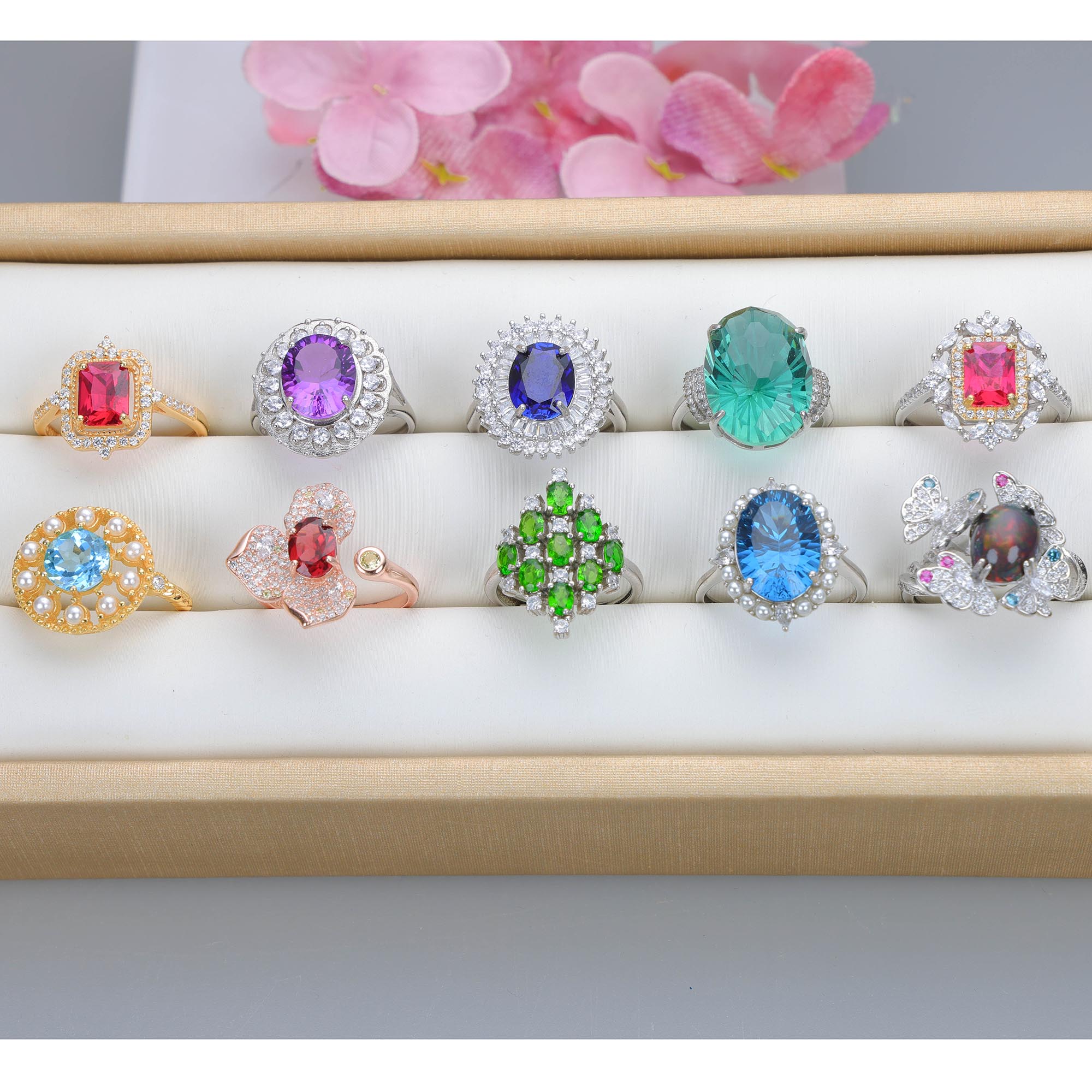 NO.44 [Customer wholesale price] S925 silver made natural gemstone ring,A total of 10 products, enough 10 or more to get 30% off