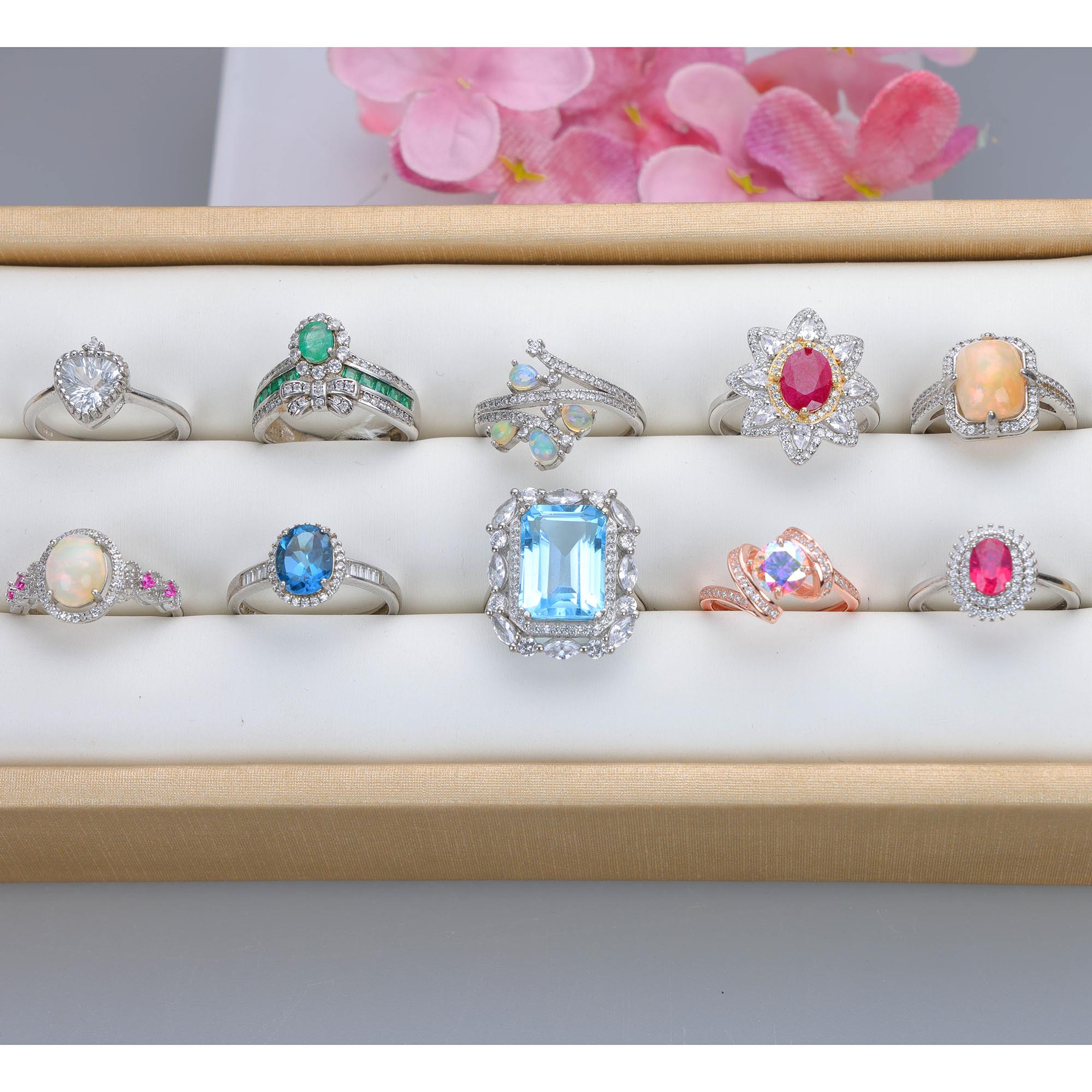 NO.45 [Customer wholesale price] S925 silver made natural gemstone ring,A total of 10 products, enough 10 or more to get 30% off