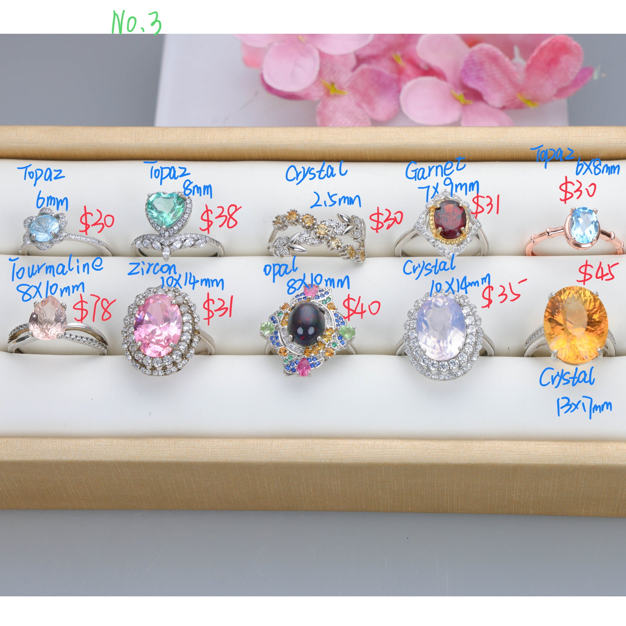 NO.3 [Customer wholesale price] S925 silver made natural gemstone ring,A total of 10 products, enough 10 or more to get 30% off