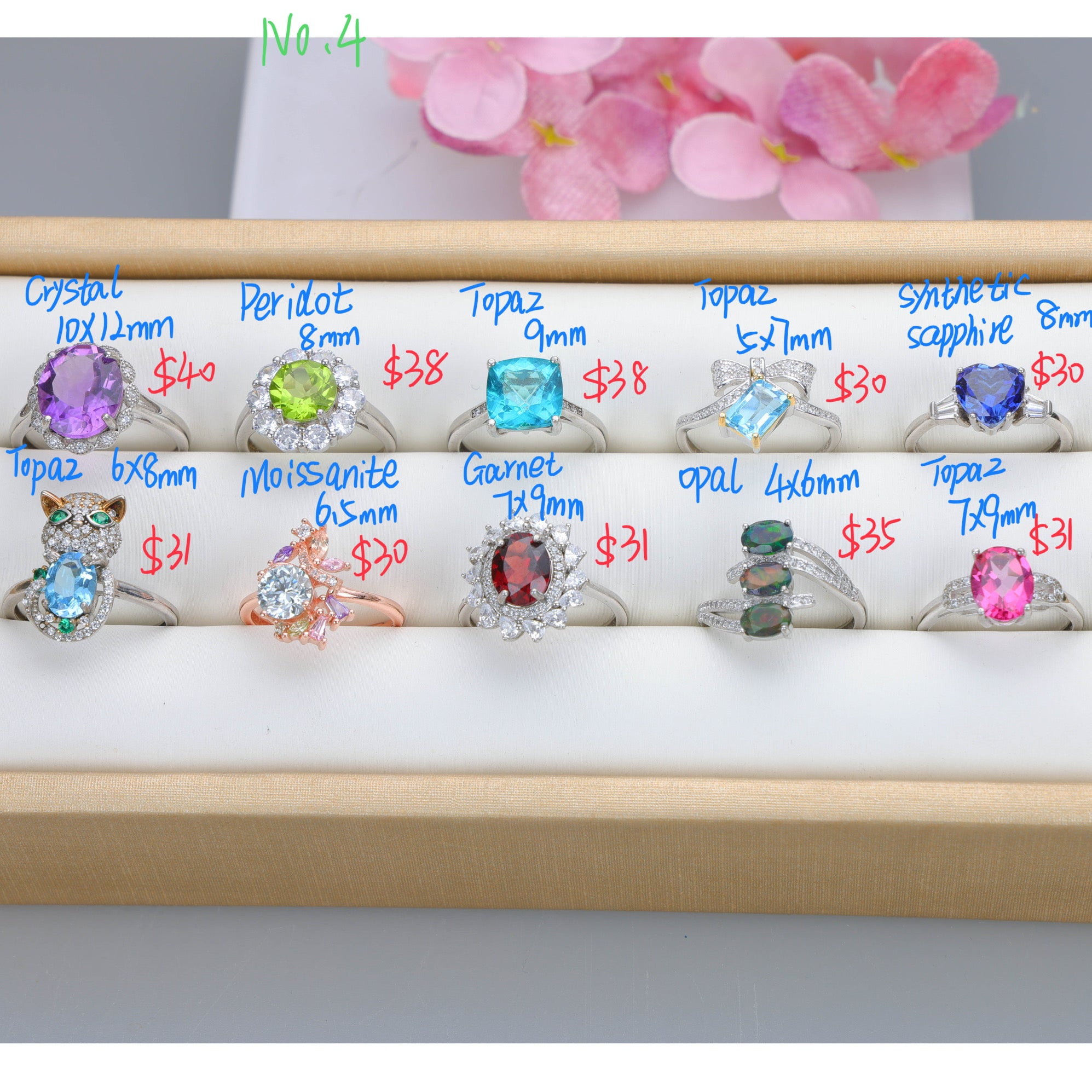 NO.4 [Customer wholesale price] S925 silver made natural gemstone ring,A total of 10 products, enough 10 or more to get 30% off