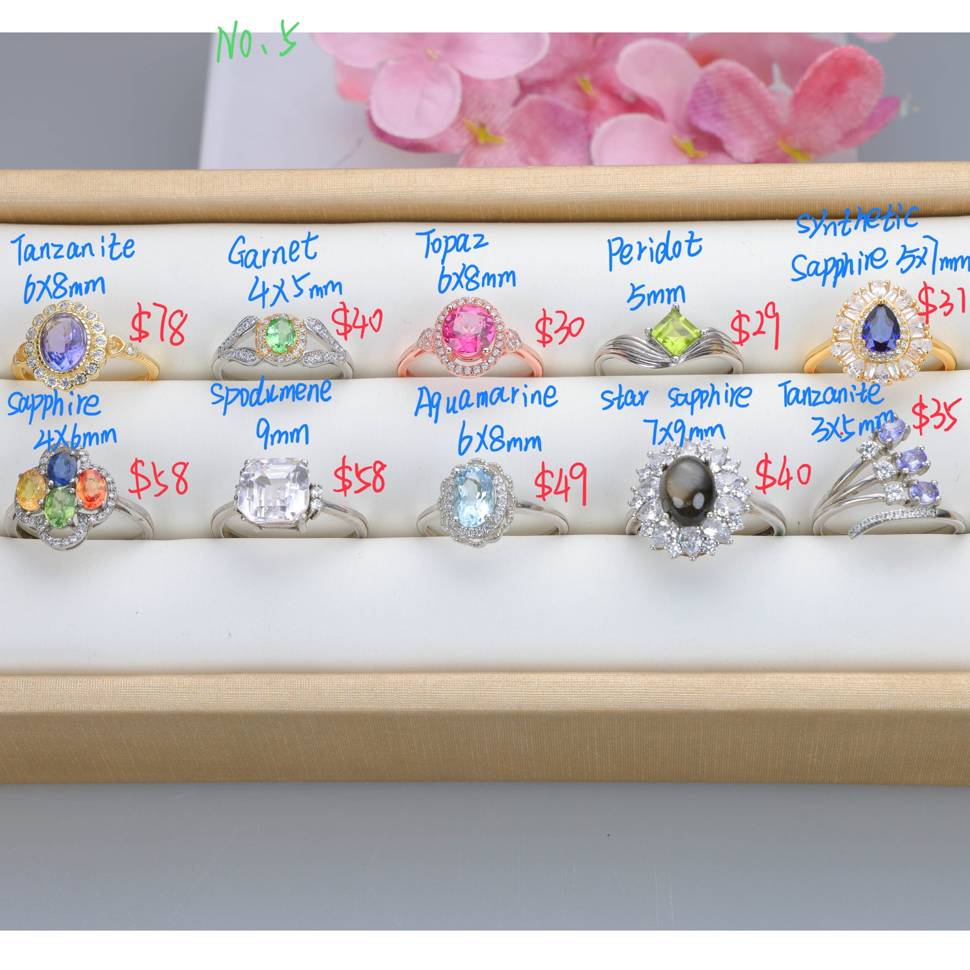 NO.5 [Customer wholesale price] S925 silver made natural gemstone ring,A total of 10 products, enough 10 or more to get 30% off