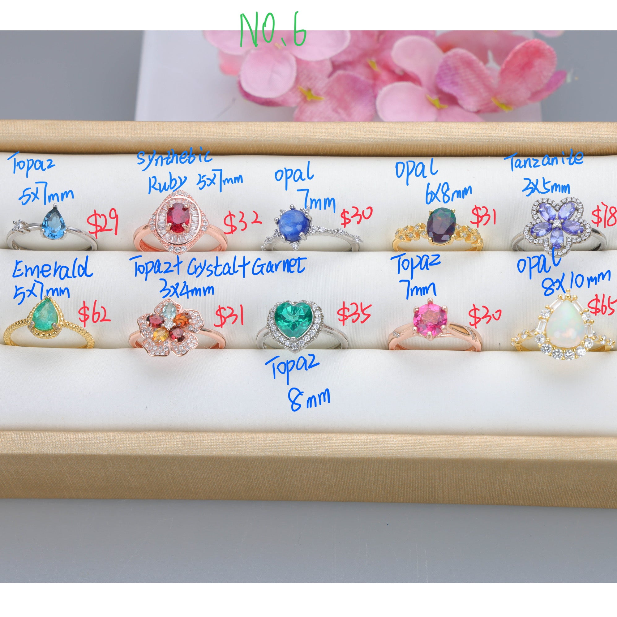 NO.6 [Customer wholesale price] S925 silver made natural gemstone ring,A total of 10 products, enough 10 or more to get 30% off