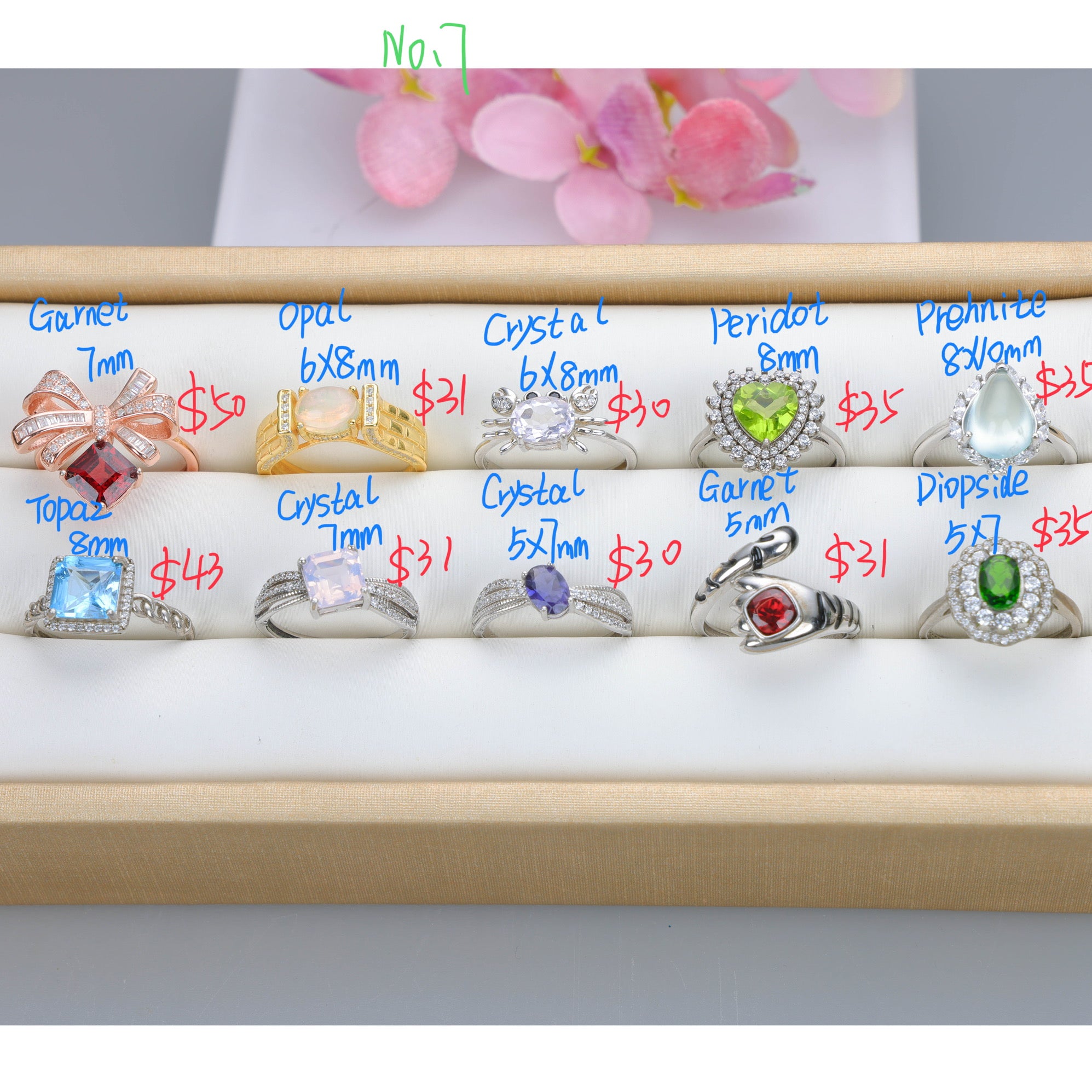 NO.7 [Customer wholesale price] S925 silver made natural gemstone ring,A total of 10 products, enough 10 or more to get 30% off