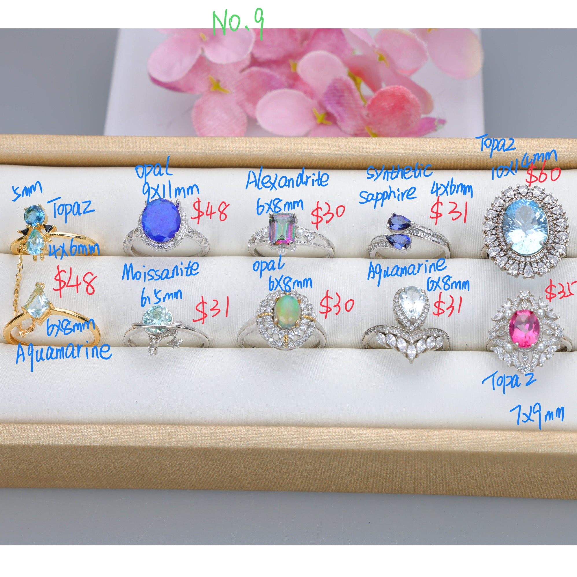 NO.9 [Customer wholesale price] S925 silver made natural gemstone ring,A total of 10 products, enough 10 or more to get 30% off